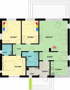 Одноэтажный каркасно-панельный дом AET-036 чертеж
