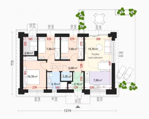 Одноэтажный каркасный дом с мансардой чертеж