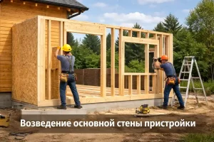 возведение основной стены пристройки