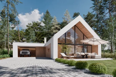 Каркасно-панельный дом с панорамными окнами AET-238