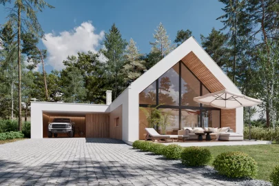 Изображение Каркасно-панельный дом с панорамными окнами AET-238