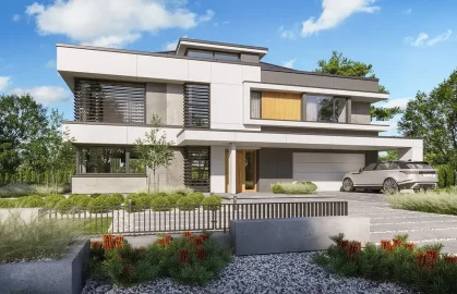 Изображение Каркасно-панельный дом с панорамными окнами AET-242