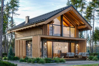 Изображение Каркасно-панельный дом с панорамными окнами AET-243