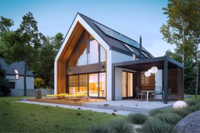 Изображение Каркасно-панельный дом с панорамными окнами AET-245