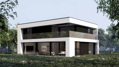 Каркасно-панельный дом в стиле хай тек AET-218