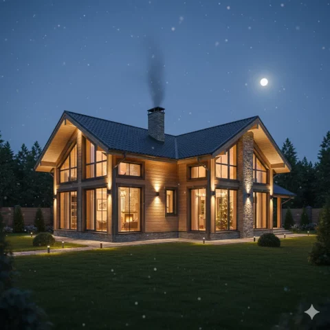 дом со включенным светом