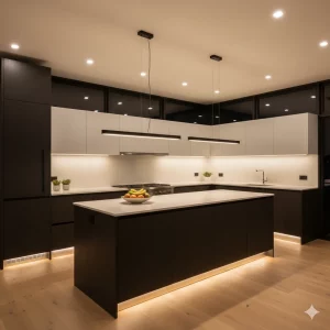 кухня со включенным светом