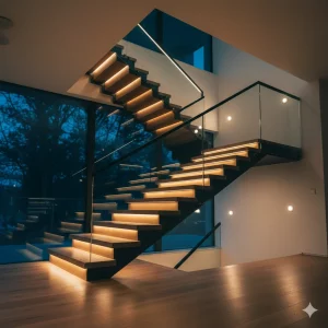 лестница со включенным освещением