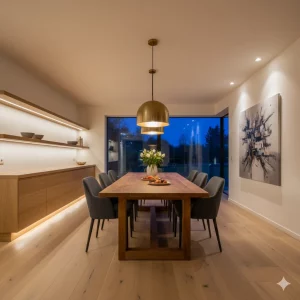 столовая со включенным светом